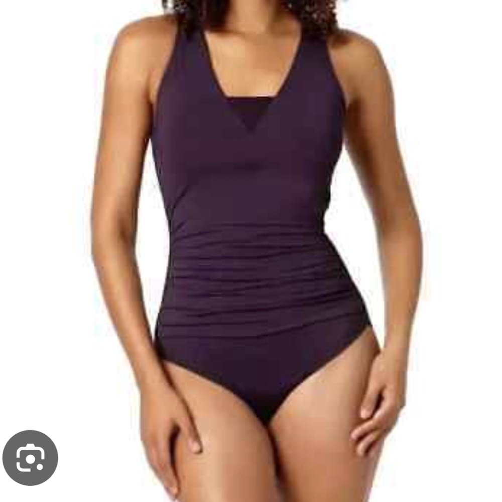 Land's End Grecian Slendersuit Cross Strap One Piece Swimsuit Blackberry sz L